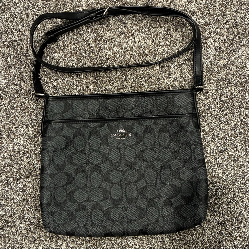 Coach Leather Charcoal Signature Pattern Satchel bag